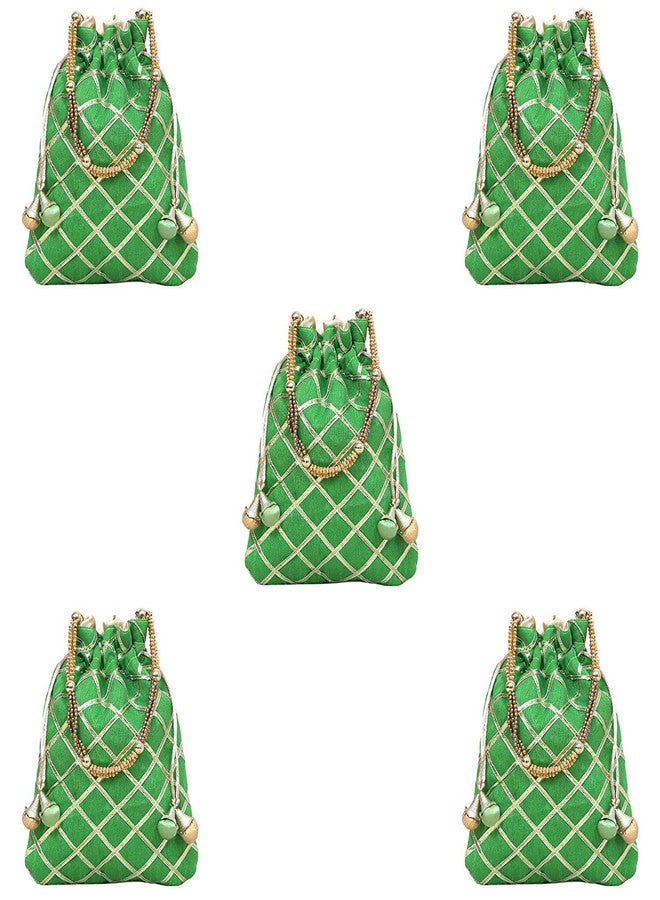 حقيبة بوتلي خضراء مزينة بتطريز غوتا باتي من دوتشيس للنساء (عبوة من 5 قطع)